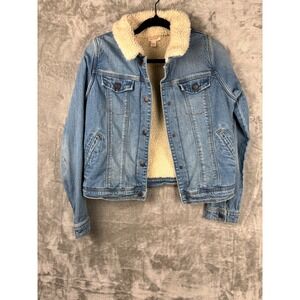 Cat Jack Kids Denim Sherpa Lined Jacket Blue Trucker Style Size XL 14 16